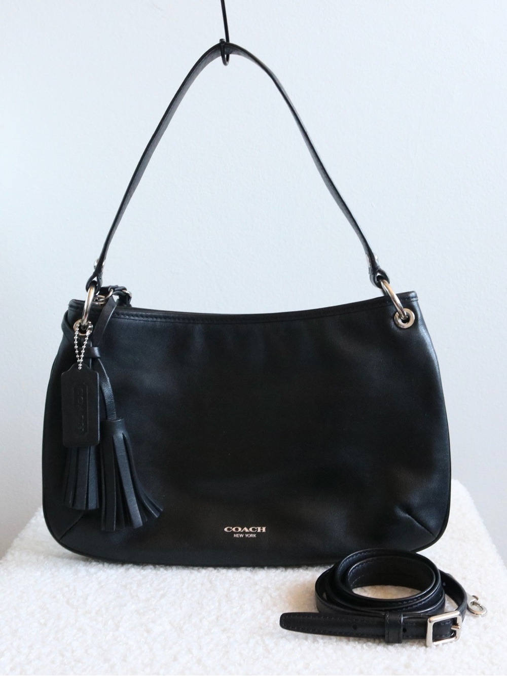 Coach Legacy Double Gusset Convertible Shoulder Bag Black Silver Hardware